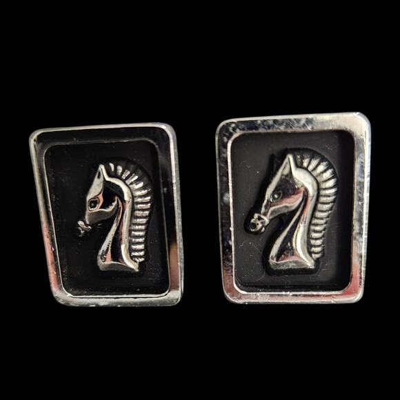 Vintage Silver Tone Cufflinks Horse Head Design Rectangular 17x22mm - Picture 1 of 5